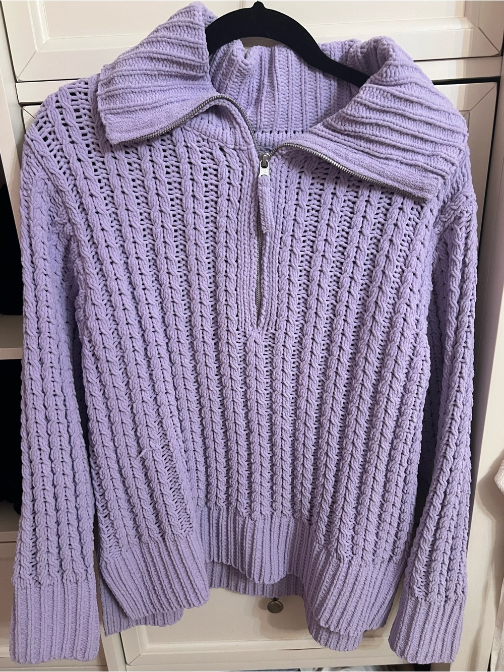 aerie Lavender Cable-Knit Half-Zip Turtleneck Sweater